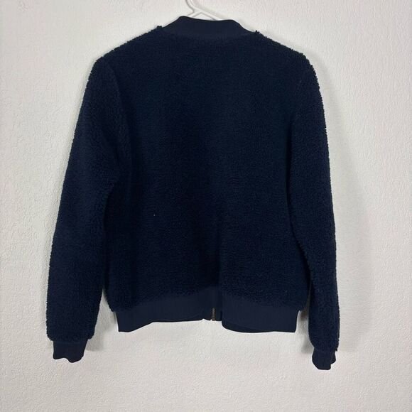 Boden Women's Navy Blue Teddy Zip Up Bomber Jacket Size Medium - Picture 2 of 7